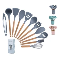 kitchen accessories non stick spatula silicone utensils set 12pcs wooden handle