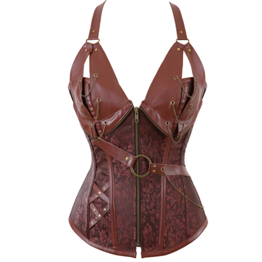 Соблазнительные Черные корсеты из искусственной кожи в стиле стимпанк корсет на