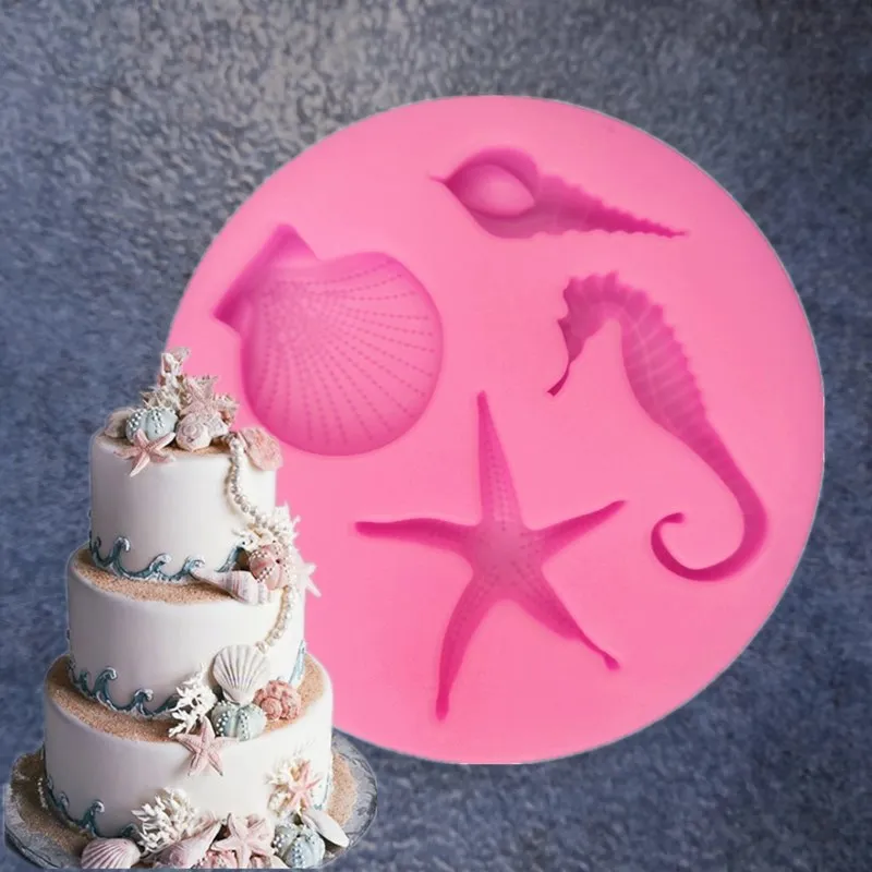 

New Fondant Cake Silicone Mold Ocean Starfish Shells Hippocampus Chocolate Mold DIY Cake Baking Decoration Mold