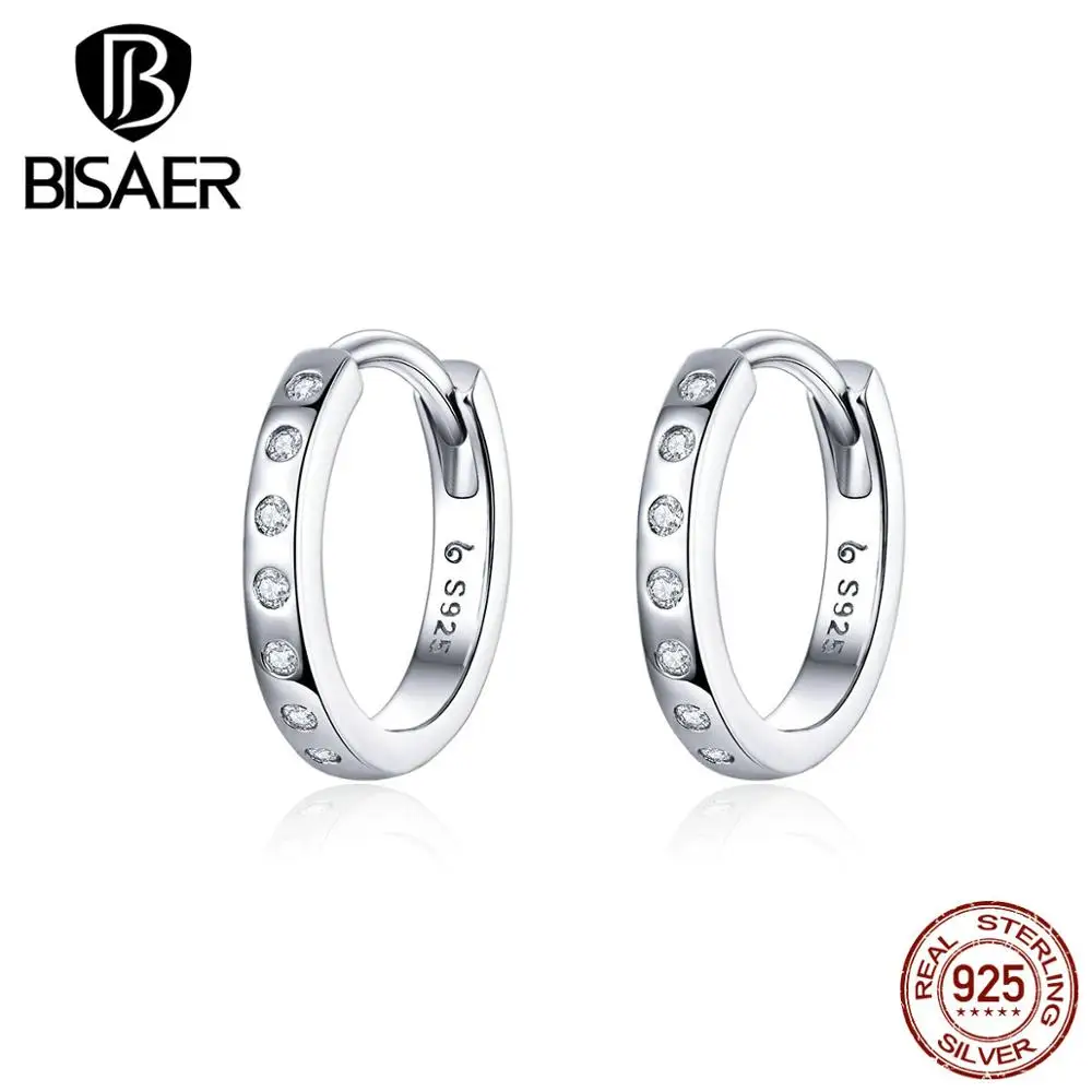 BISAER 925 пробы серебряные ослепительные циркониевые серьги-кольца простые минималистичные серьги для женщин подходят на все случаи жизни HVE101