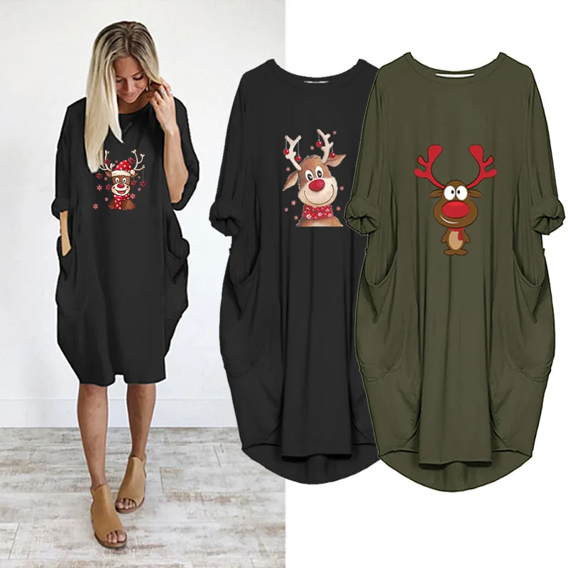 Осенне зимнее женское рождественское платье повседневные свободные красные