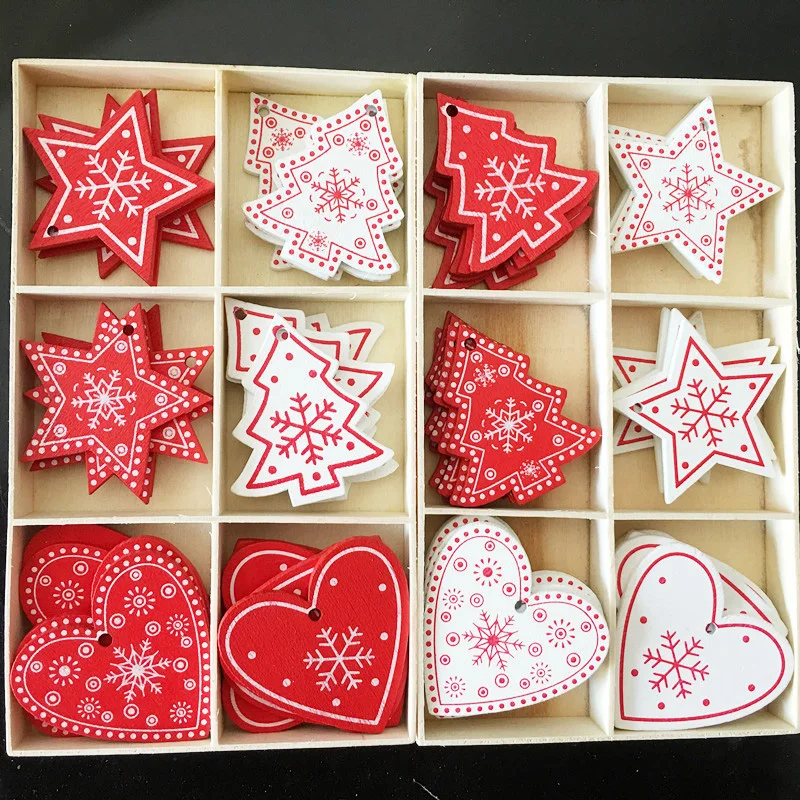 

10pcs christmas natural wooden hanging pendant christmas tree snow heart shape DIY christmas craft gifts accessiories supply