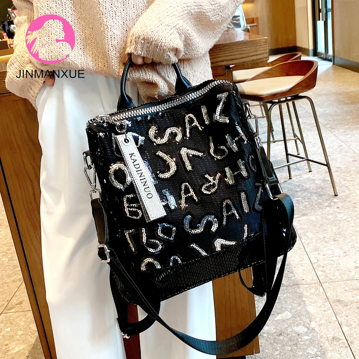 Женский рюкзак с блестками и надписью блестящие школьные сумки бриллиантами