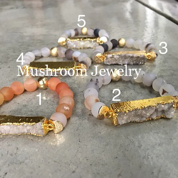 Женский подарок, ювелирные изделия, браслеты из натурального камня, друзовый браслет с подвесками, женский браслет с подвеской из камня, цвет под золото