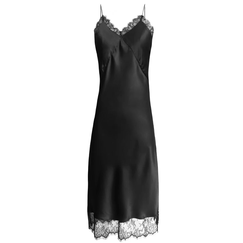 

Soloseta heavy silk condole belt skirt silk lace stitching sleep backless dress sexy fashion bias cultivate morality