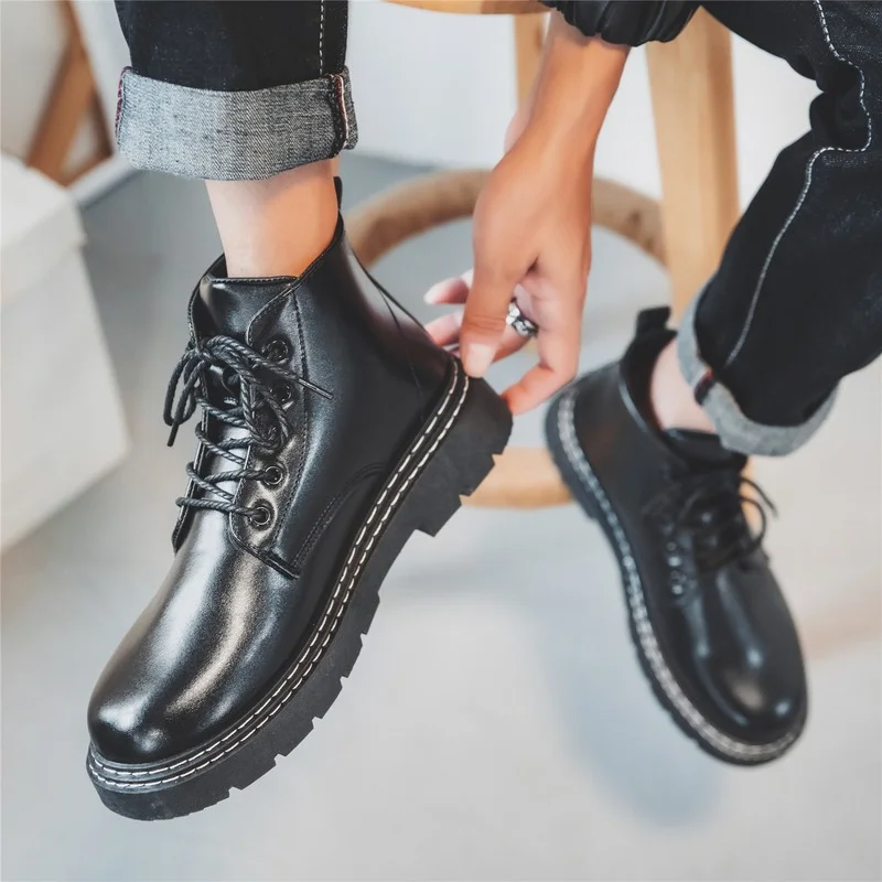 

Male Martin Boots High-top Retro Tooling Boots Fashion Casual Men Boots British Style Personality Thick-soled Men Platform Shoes