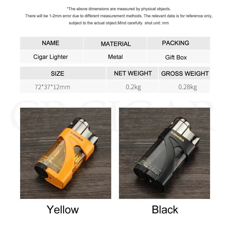 COHIBA фонарь газовая зажигалка карманная Ветрозащитная 2 струйная Зажигалка для сигар наружная металлическая газовая зажигалка многоразовые аксессуары для сигар