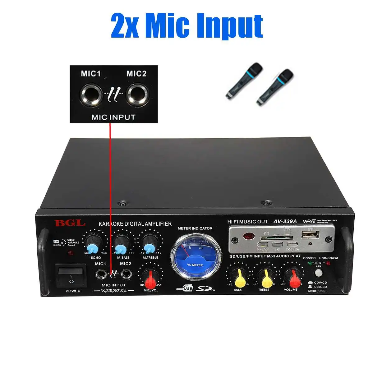 Hot Sales Stereo Amplifier 12v 220v 5.1 Channel Audio Power HiFi APE Dual Mic Interface Speaker with Remote Control for Car Home
