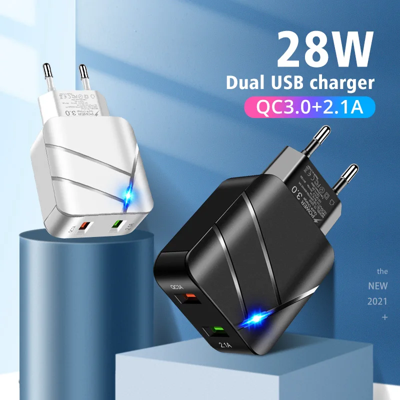 

ANMONE QC3.0 USB Charger 2 Ports 28W LED Display EU Plug Wall Charger Power Adapter For iPhone Huawei Xiaomi Samsung Accessories