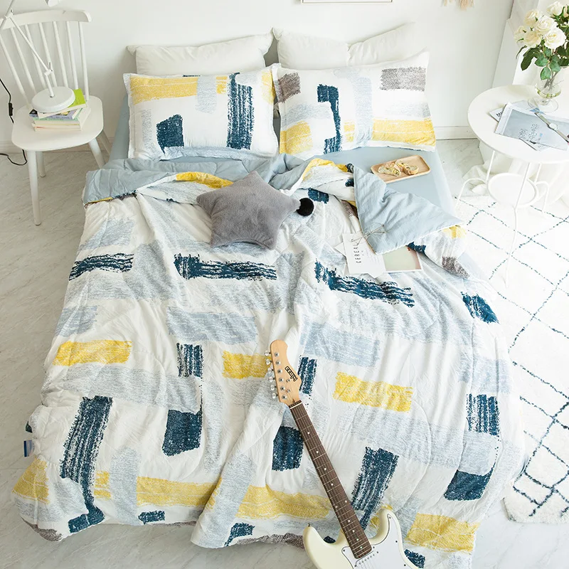 Хлопковое стеганое покрывало в современном стиле с принтом летнее тонкое одеяло