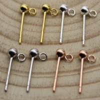 4pcs 3 4 mm ball bead stud earrings real 925 sterling silver earring stud pin post with loop for diy jewelry making accessories
