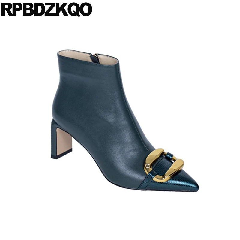Designer Shoes Women Luxury 2021 Ankle Zip Up Brand Booties Snake High Heel Snakeskin Chunky New Green Pointed Toe Boots Metal | Обувь