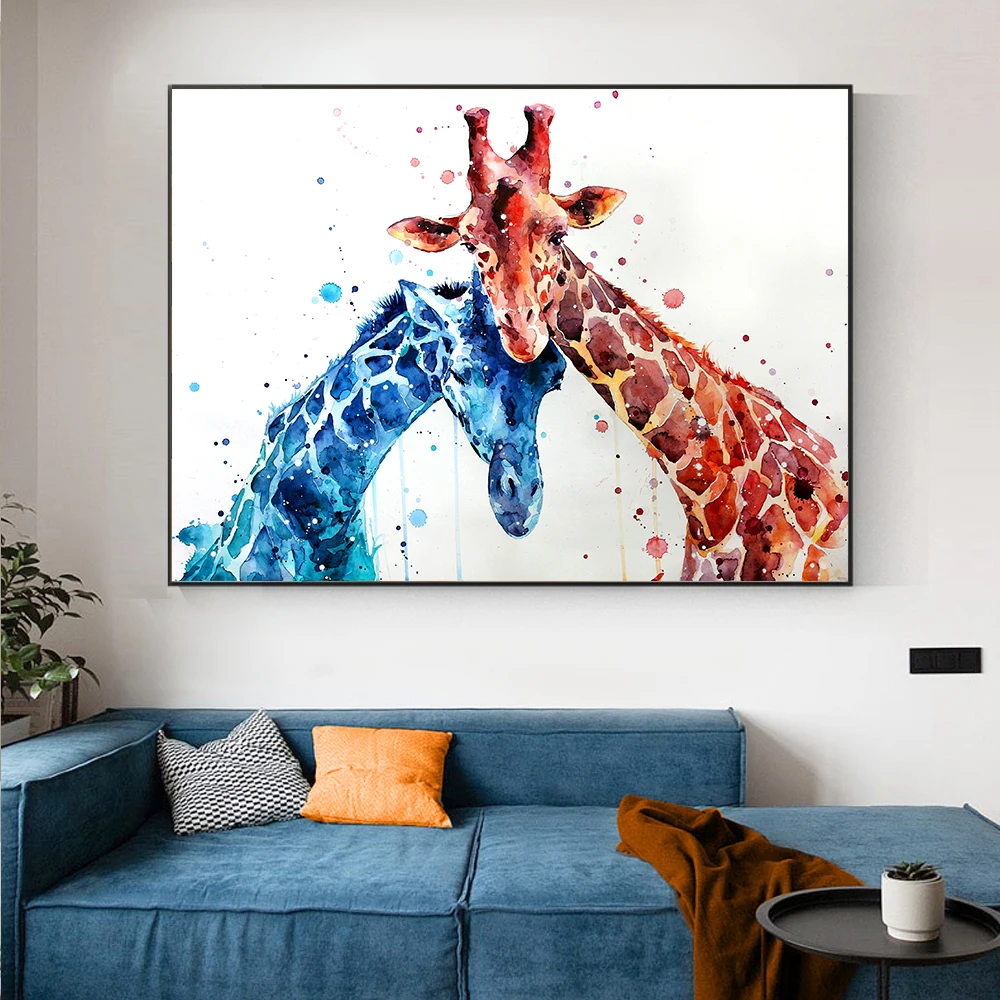 

Abstract Animal Posters Two Giraffe Head Watercolor Prints Art Painting on Canvas Wall Art Pictures for Kid's Room Home Decor