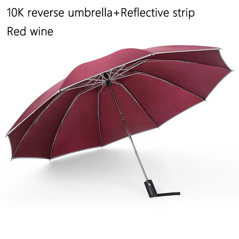 10-Reflective StripR Бизнес-зонт, мужские черные ветрозащитные 10K Автоматические Складные складные зонты с обратным отражением, женский зонт для гольфа, идеи подарка - Цвет: 10-Reflective StripR