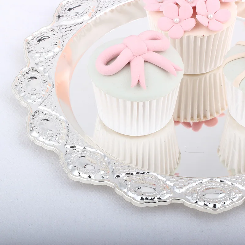 Посеребренный металлический поддон для торта тарелка фруктов десертная