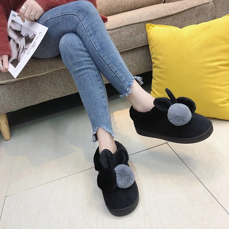 Зимние плюшевые тапочки Женские на платформе Хлопковая домашняя обувь с милыми