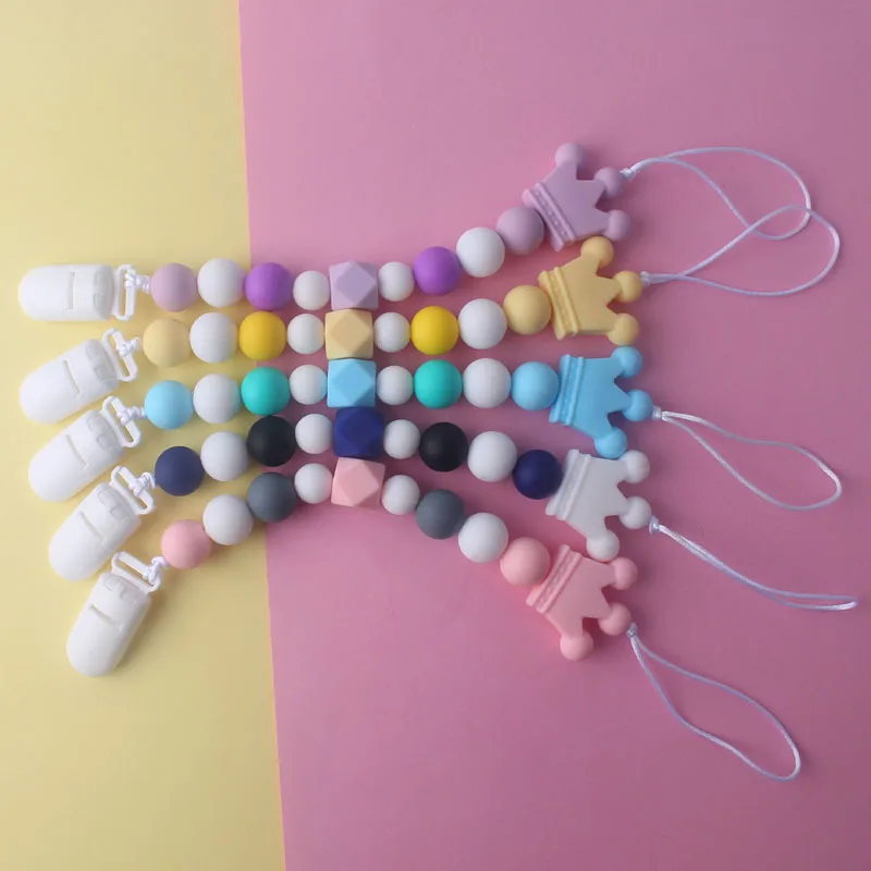 Cadena de silicona para chupete de beb&eacute;, corona de colores DIY, chupete de dentici&oacute;n para ni&ntilde;os, juguetes para masticar, soporte para mordedor Dummy-5
