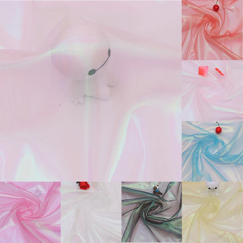 

150cm*100cm Fluorescent Fabrics Colorful Shiny Gauze Fabric Stage Wedding Decor Tissue Voile Transparent Holographic Fabric