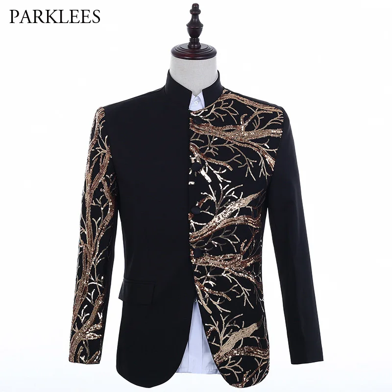 Мужской блейзер с блестками вечерние жакеты воротником-стойкой и одной