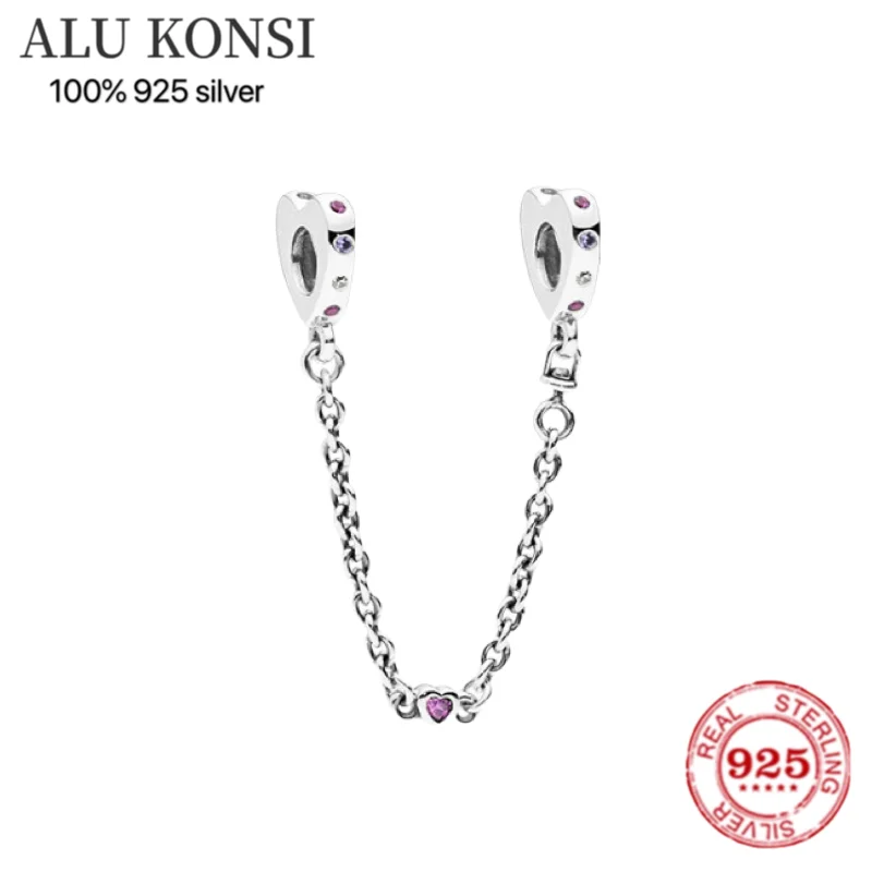 

925 sterling silver Sparkling Safety Chain Charm Bead Fit Original Pan Bracelet Pendant DIY Jewelry For Women