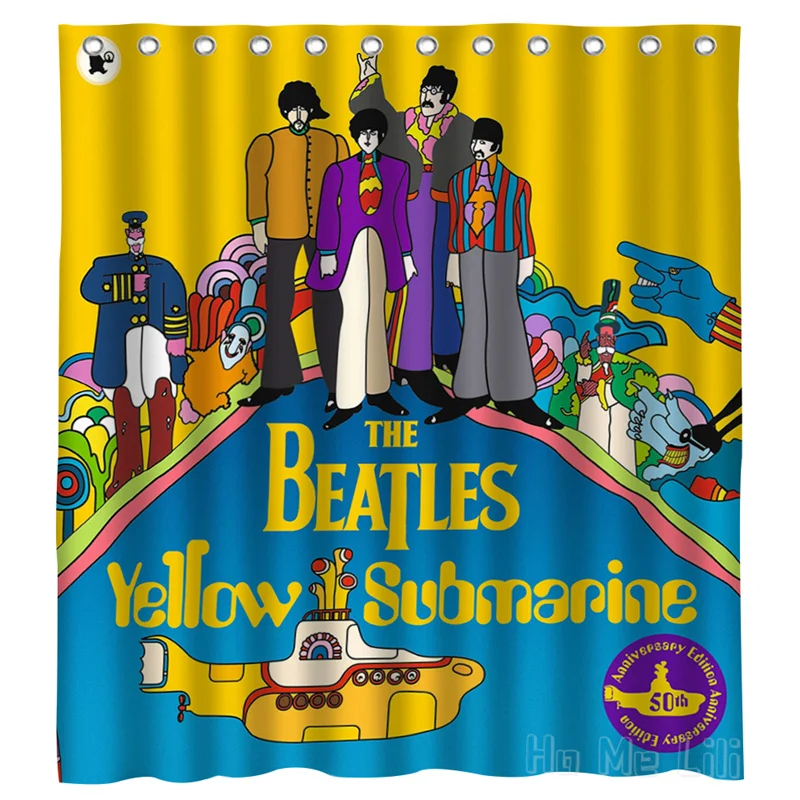 nostalgic yellow four people and captain submarine album cover eurostar shower curtain by ho me lili bathroom decor free global shipping