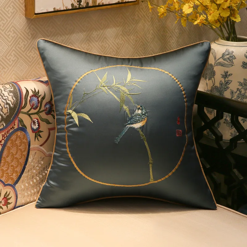 Бамбуковые чехлы на подушки с вышивкой в китайском стиле птицами