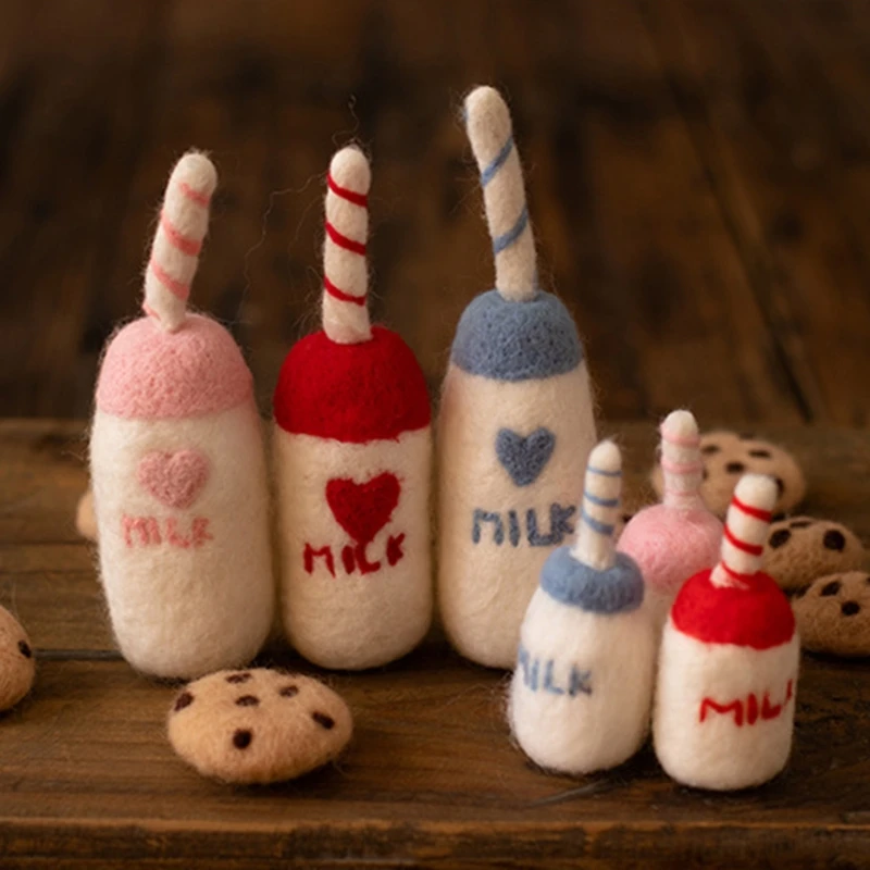 

DIY Baby Wool Felt Milk Bottle+Cookies Decorations Newborn Photography Props Infant Studio Photo Shooting Accessories Ornament