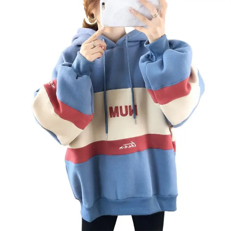 Утолщенный длинный рукав с капюшоном женская новая одежда на весну и осень