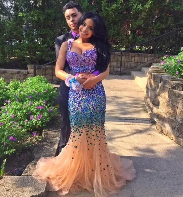 Женское вечернее платье русалка роскошное длинное из 2 предметов с кристаллами