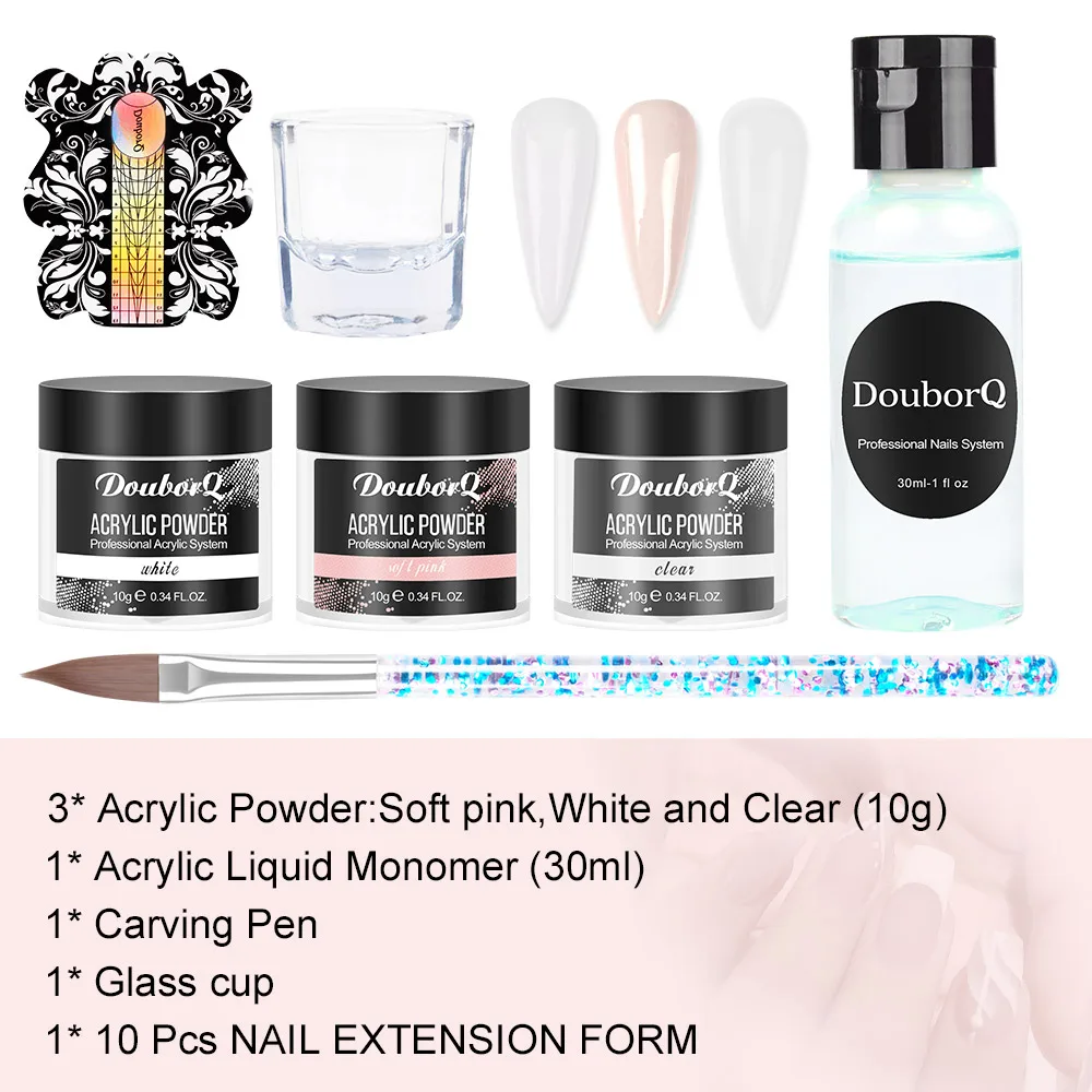 

Professional 7pcs Acrylic Nail Art DIY Kit Liquid Powder Clear White Pink Monomer Acrylic Liquid Tool Nail Crystal Set Nail Art