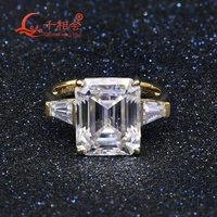 14k or 18k gold 1012mm 8ct emerald cut white color moissanite three stones ring diamonds wedding engagement ring for women