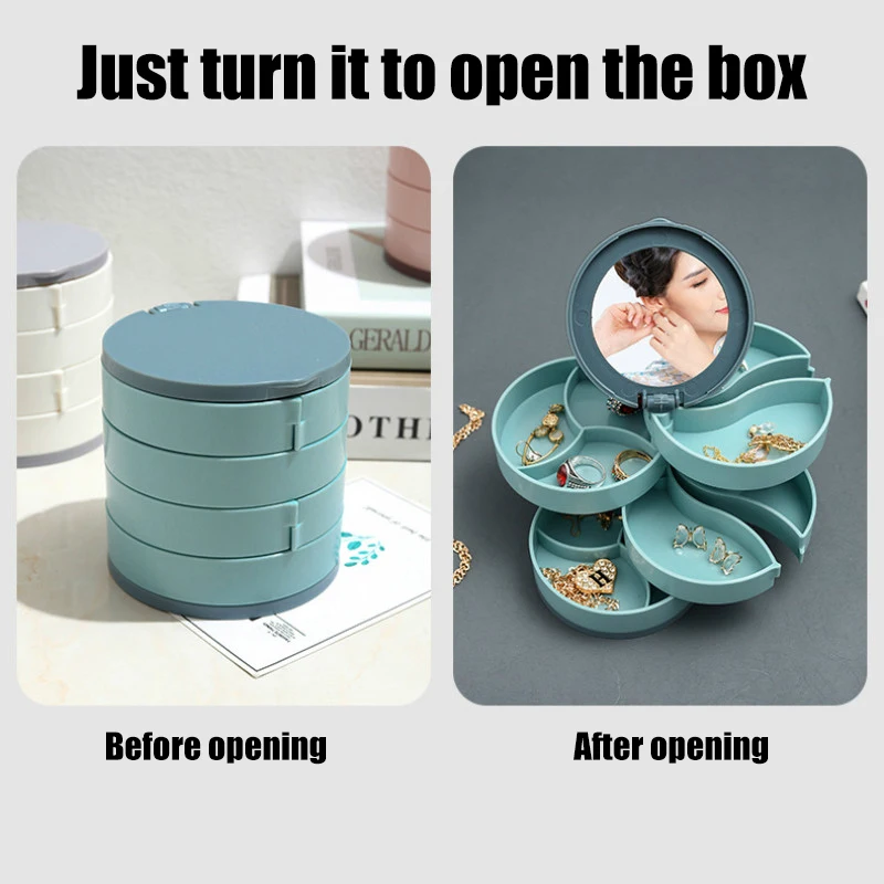 

Storage Box Jewelry Multilayer Rotating Plastic Jewelry Stand Earrings Ring Box Cosmetics Beauty Container Organizer with Mirror
