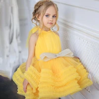 gorgeous yellow tiers high neck short wedding flower girl dress girls party dresses new year