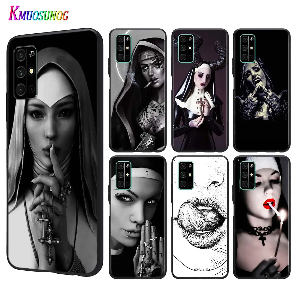 

Silicone Black Cover Sister Style Nun Sexy Girl for Huawei Honor 9A 9C 9S 9X Lite 10 10i 20 V20 20S 30 Pro Lite Phone Case