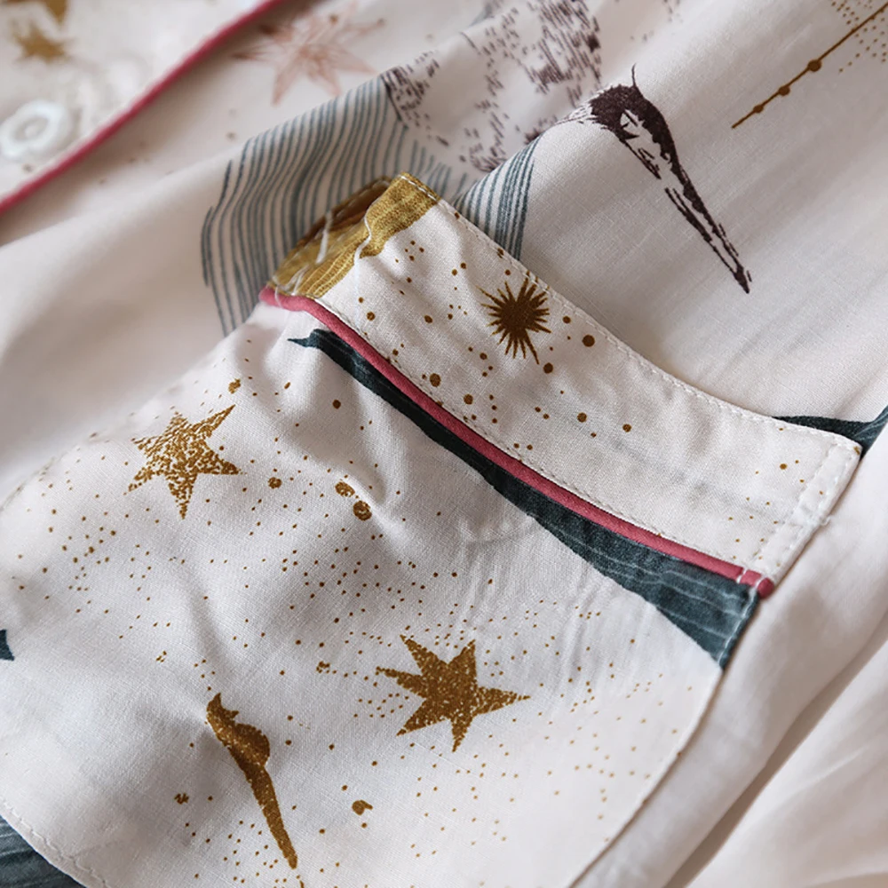 

Spring Summer 100% Viscose Thin Long Sleeve Trouser Women's Pajamas Suits Starry Sky Print Sleepwear Simple Pyjamas Home Clothes