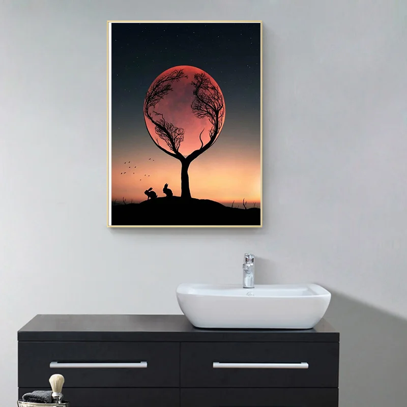 

5D DIY Diamond Painting Cross Stitch Embroidery Tree and Moon Mosaic Full Square Round Drill Wall Decor Handcraft Gift
