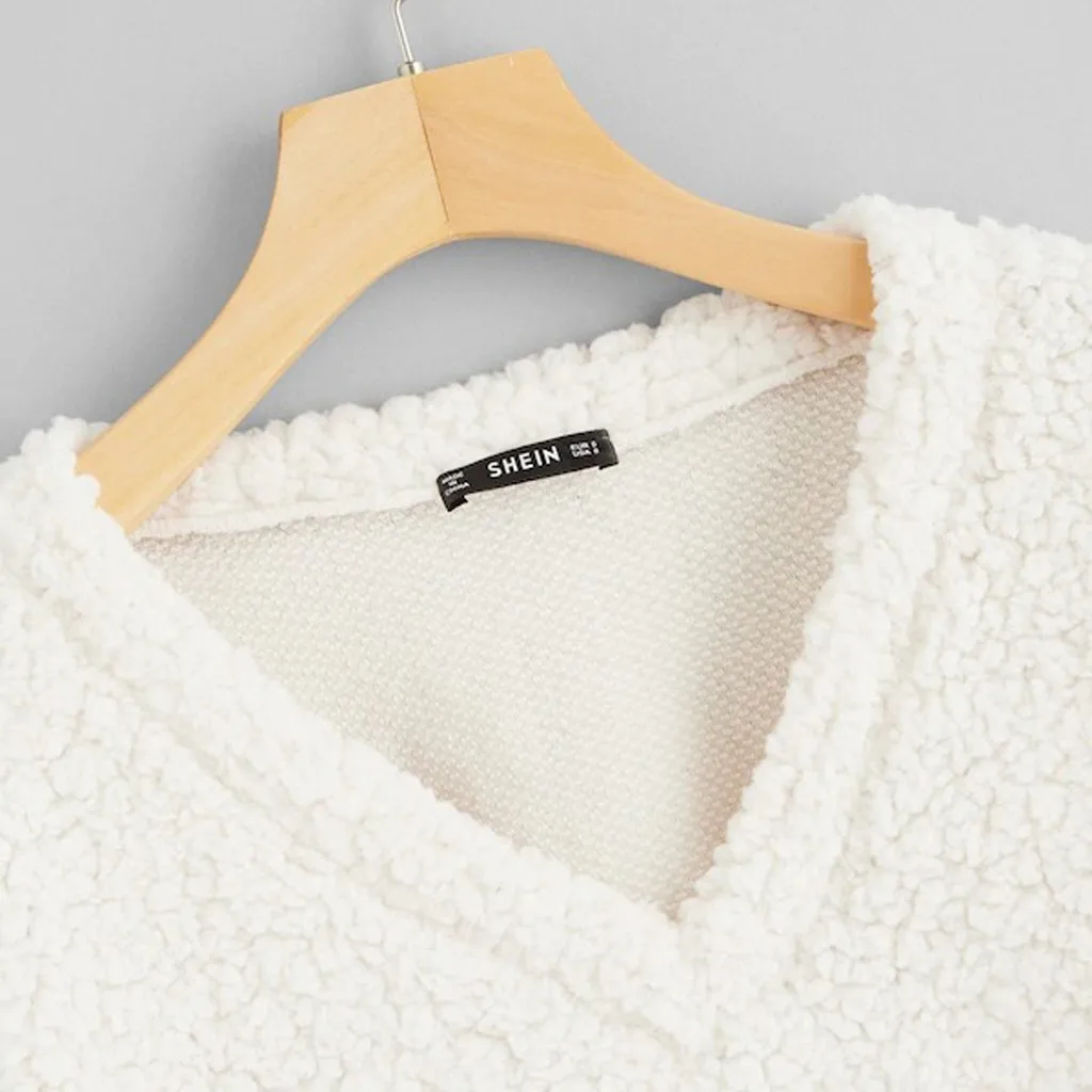 Kawaii moletom feminino sudadera mujer Модный свитшот Женский Повседневный свободный длинный рукав однотонный свитшот с v-образным вырезом
