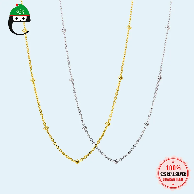 Bead Necklace Real 925 Sterling Silver Jewelry Gold Chain Short Necklace Sweet Gift For Women Party Jewelry DS895
