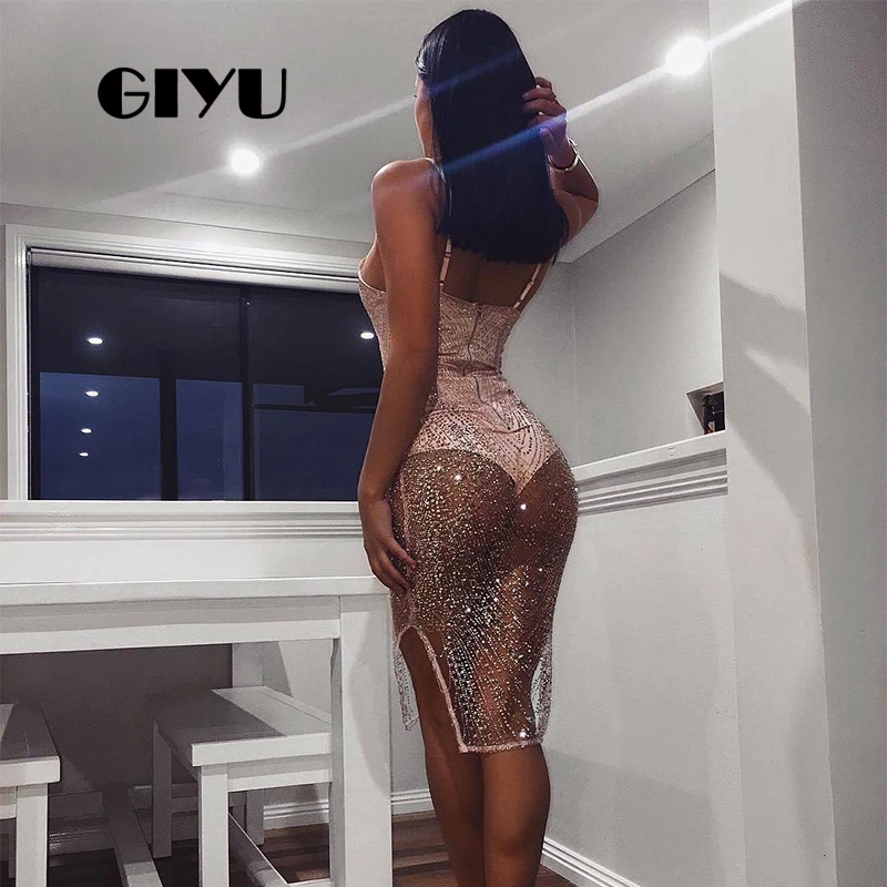 GIYU сексуальное женское платье с открытой спиной без бретелек прозрачное Vestido для