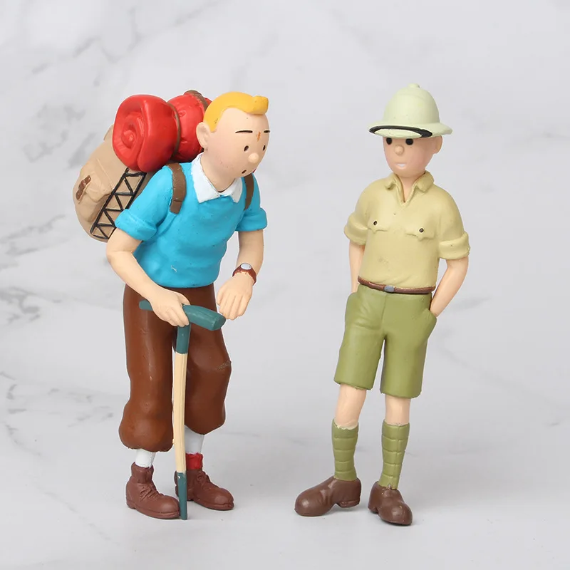 

6pcs 5cm- 8cm The Adventures of Tintin Figurine Tintin Snowy Blue Lotus Cartoon Figure Collectible Model Toys