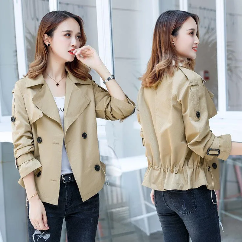 

2020 Autumn Women Jackets Double breasted Short Jacket Casual Long Sleeves Basic Coats Windbreaker Female Slim Jacket E21