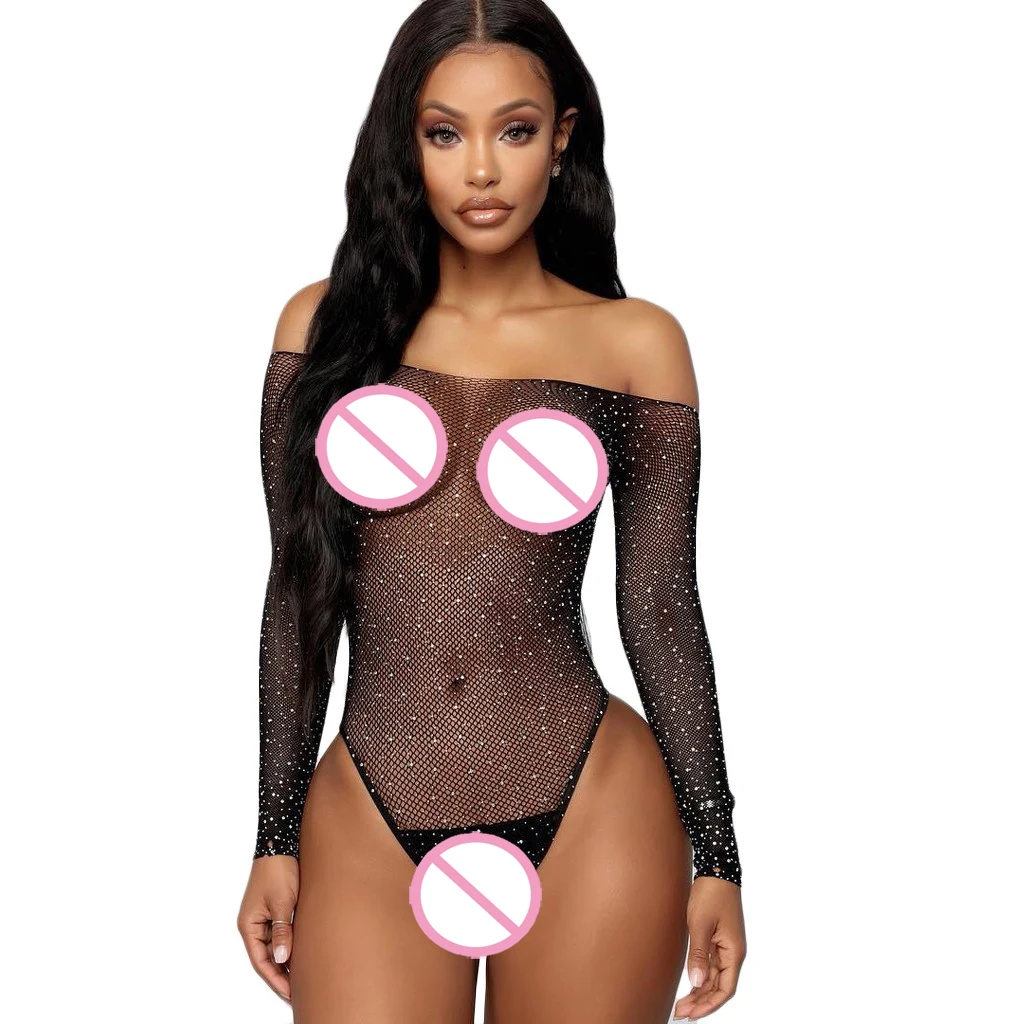 Для женщин боди черные кружевные ажурные Стразы белье Off-блузки ширина плеч