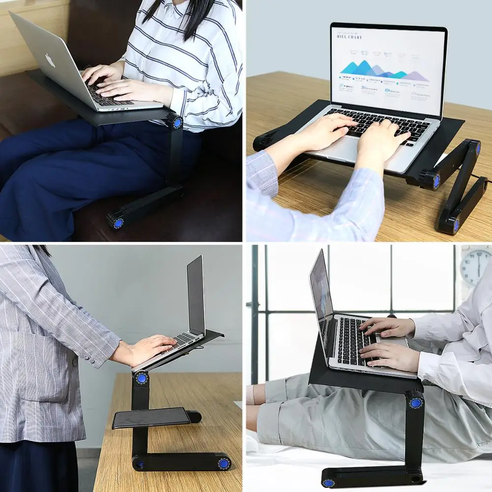 

Laptop Table Folding Aluminum Computer Desk Adjustable Bed Sofa Office Notebook Table Dual Cooling Fan PC Stand With Mouse Pad