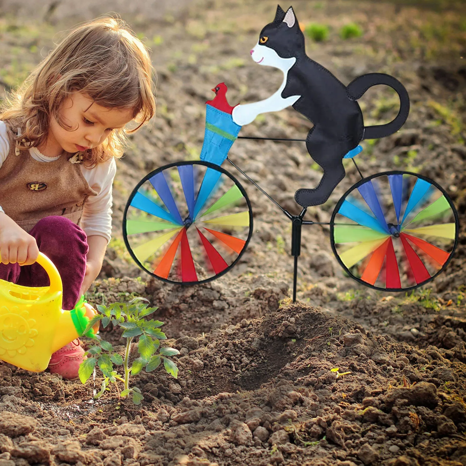 

Funny Animal Riding Bike Windmill Innovative Cartoon Cat Dog Wind Spinner Yard Art Decoration Garden Ornament Wind Spinner