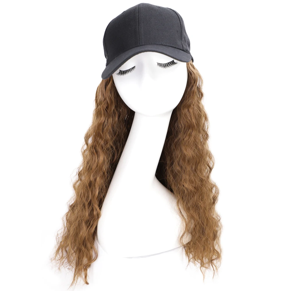 

Black Star Hair Synthetic Long Curly Wave Baseball Cap Hat With Wavy Hair Wig Hair Extensions for Women Daily Party Use