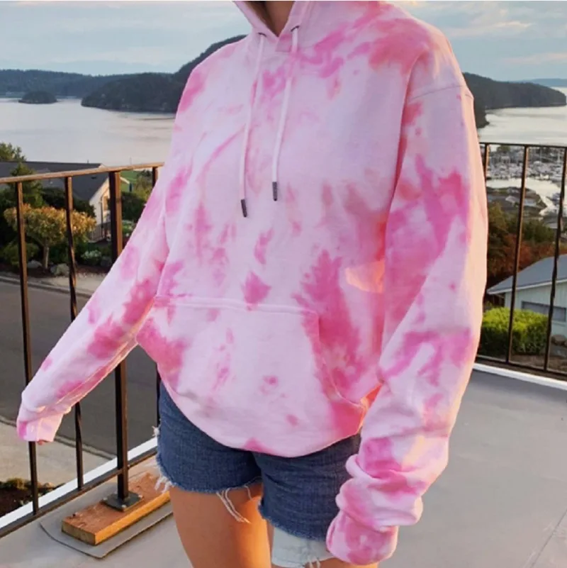 

Fashion Casual Long Sleeve Tie Dye Hoodie Harajuku Oversize Sweatshirt Blue Winter Clothes Fashion Pullover Tops Streetwear