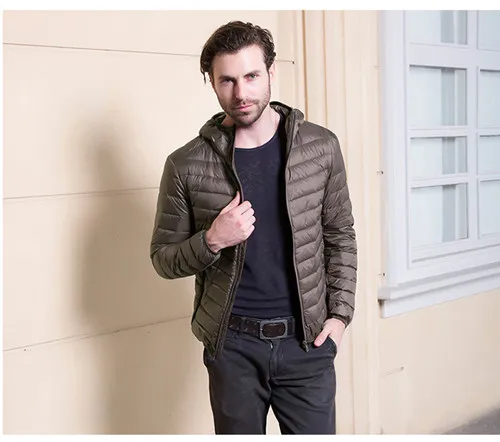 Hooded ArmyGreen Multi-color Winter Fashion Brand Ultralight Duck Down Jacket Men Hooded Streetwear Light Feather Waterproof Warm Coat 4XL - Цвет: Hooded ArmyGreen