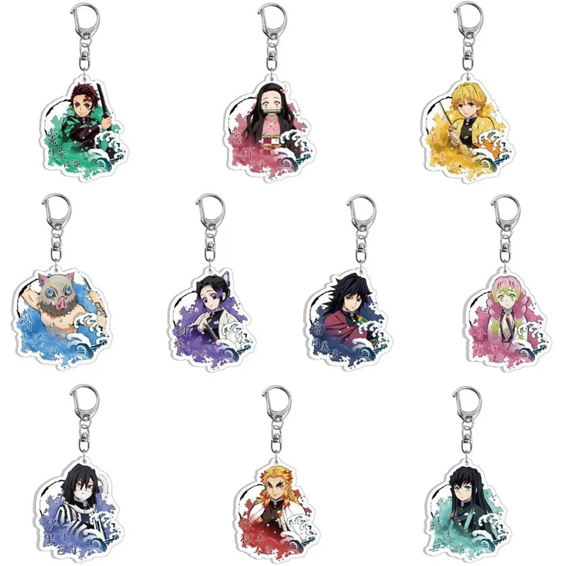 

Anime Demon Slayer Acrylic Keychains Cute Brinco Blade Of Ghost Key Chain Kamado Tanjirou Cosplay Pompom Yaiba Key Rings Pendant