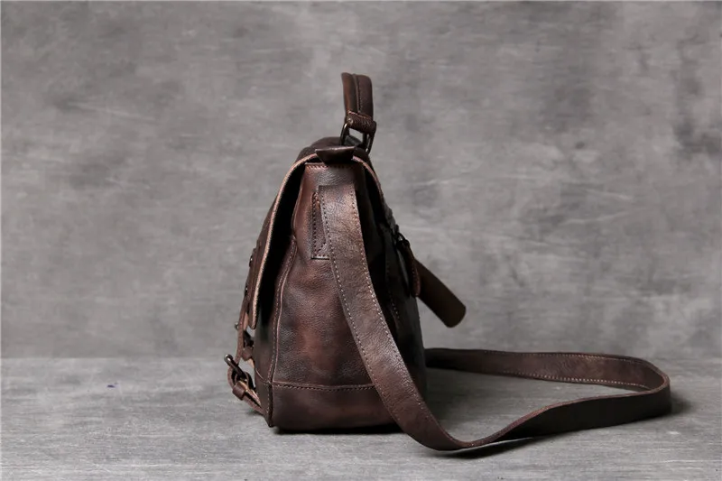 Business casual genuine leather men's briefcase vintage first layer cowhide cowhide work 13 inch laptop shoulder messenger bags