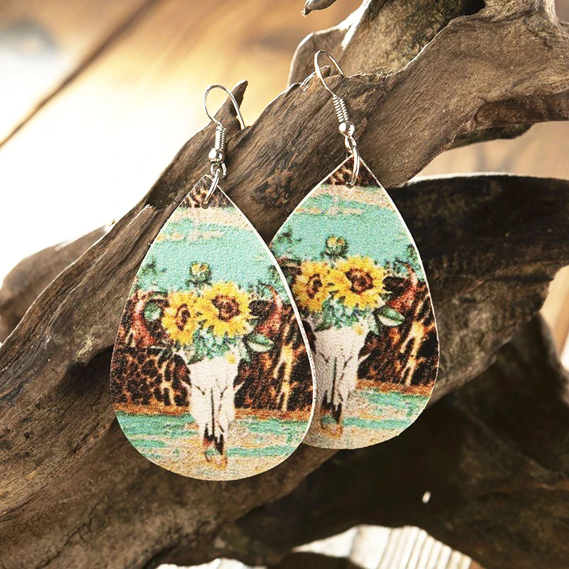 Подсолнечное масло в западном стиле виде Головы Быка каплевидные серьги с